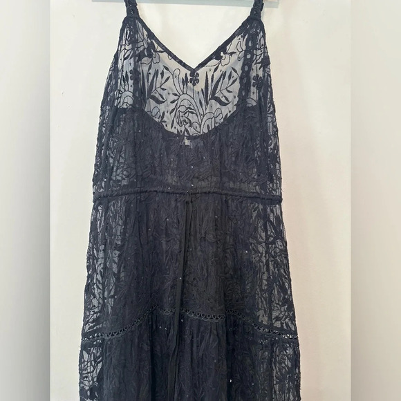 Ramy Brook Eyelet Lace Long Swim Cover Up Dress Black size Small 1084 - Picture 1 of 13